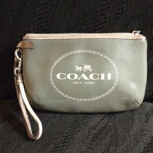 Coach Green Wristlet with Beige Accents